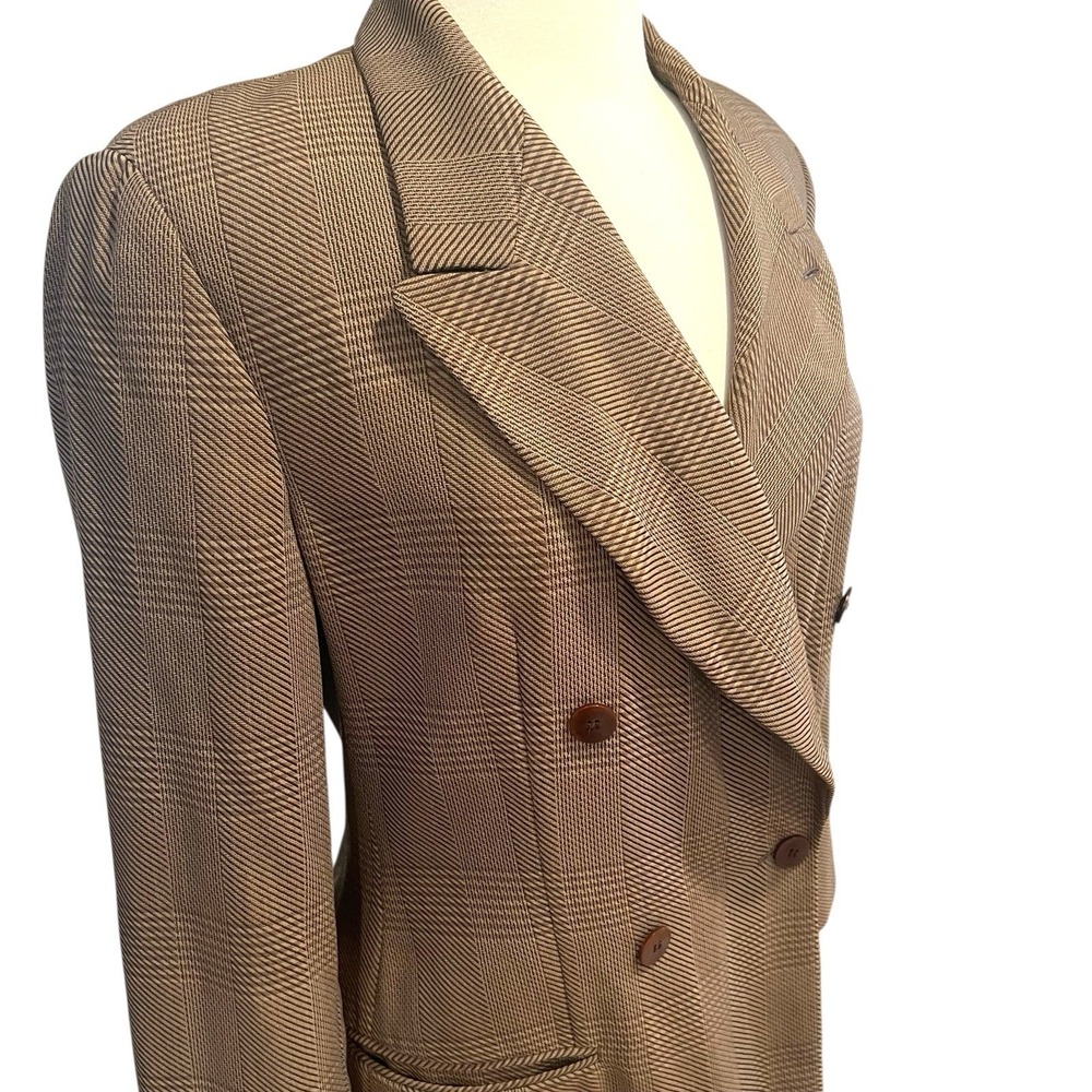 VTG Giorgio Armani 100% Wool Blazer Women's 42 Brown Tan Plaid Suit Jacket Italy
